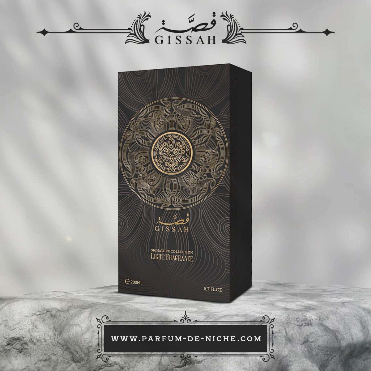 Liquid Gold box de Gissah - Perfume oriental nicho mixto, oud y ámbar - 200 ml